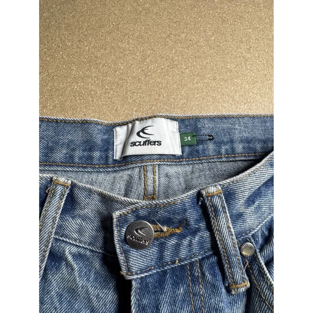 Scuffers Mens Wide Leg Star Embroidered Jeans Light Wash Blue Size 34 Streetwear